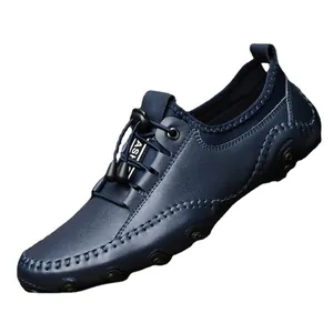 Comfortabele marineblauwe herenloafers, zachte autorijschoenen met handig trekkoord