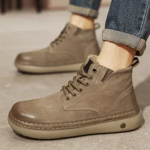 Heren vintage kaki hoge Martin laarzen voor herfst en winter casual