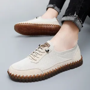 Men's Casual Mesh Shoes Breathable Hollow Out Sneakers Soft Gum Sole Microfiber Leather Walking Shoes For Men Daily Wear