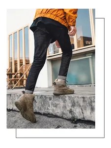 Stylish men's warm brown fleece-lined snow boots shown in an urban street walking pose