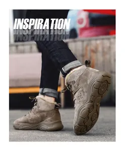 Detailed view of warm men's fleece-lined snow boots featuring rugged anti-slip rubber soles