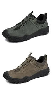 Vue détaillée de chaussures de randonnée et de sécurité en cuir de porc pour hommes