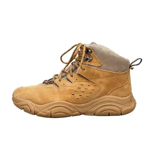 Durable men's tan winter snow boots with thick anti-slip sole for outdoor hiking