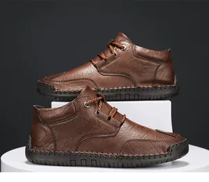 Premium men's brown leather Martin boots with exquisite handcrafted stitching detail