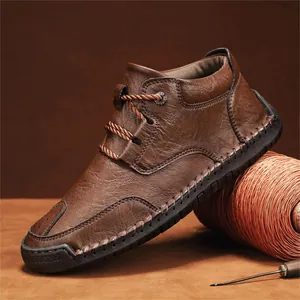 Men Martin Boots Microfiber Leather Short Boots Fleece Lined Non-Slip Rubber Sole Casual Outdoor Shoes Hand Stitched Footwear
