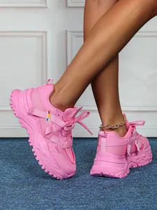 Sneakers chunky rosa da donna con mesh traspirante e suole spesse di grande stile