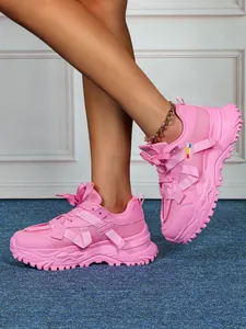 Eleganti sneakers rosa chunky da donna con mesh traspirante e suola platform