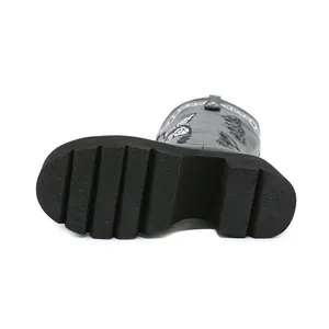 Detailed bottom view of black platform Western boots with thick non-slip lug sole