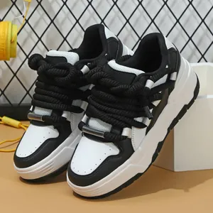 Zapatillas de Skate Informales de Moda con Suela Gruesa para Hombre Y Mujer Zapatillas de Cuero PU Cómodas con Suela Blanda