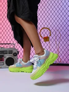 Vibrant colorful chunky platform sneakers for women featuring a trendy retro style design