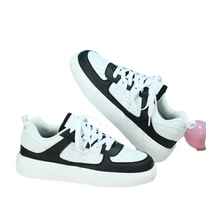 Zapatillas de plataforma de moda en blanco y negro con suela suave y cordones