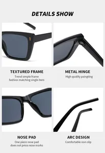 Detaillierte Makroansicht der schwarzen Cat-Eye-Sonnenbrille mit Metallscharnier und Nasenpads