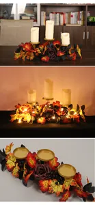 Λεπτομερείς όψεις του κηροπήγιου Halloween με φύλλα σφενδάμου για εορταστική διακόσμηση