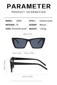 Umfassende Maßangaben für schwarze Damen-Sonnenbrille im Cat-Eye-Design mit Nietendetails
