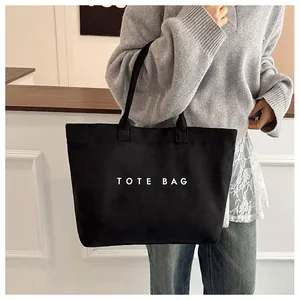 Cabas rétro en daim noir avec imprimé 'TOTE BAG', grande capacité pour le travail