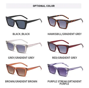 Trendige Cat-Eye-Sonnenbrille mit Metallnieten in sechs verschiedenen Farben erhältlich