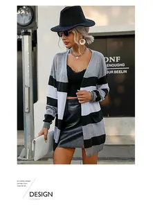 Stylish women's autumn striped long-sleeved knit cardigan jacket with urban chic styling
