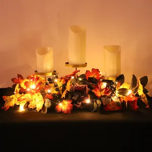 Διακοσμητικό τραπεζιού Halloween με φύλλα σφενδάμου, κεριά LED και διακοσμητικά φωτάκια