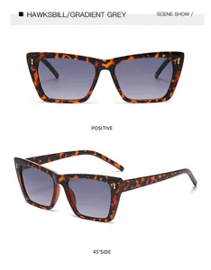 Detailansicht der Schildpatt-Cat-Eye-Sonnenbrille mit grauem Verlauf und Metalldekor