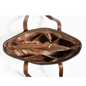 Detailed interior view of a large capacity tote bag with multi-compartments design