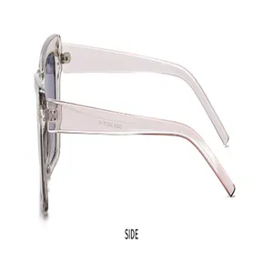 Detailansicht der transparenten Cat-Eye-Sonnenbrille mit eleganten Reisnagel-Akzenten