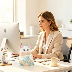 Adorable blue and white cat squishy toy for stress relief and office desk decor