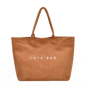Grand sac cabas vintage en daim avec imprimé de lettres blanches pour le quotidien