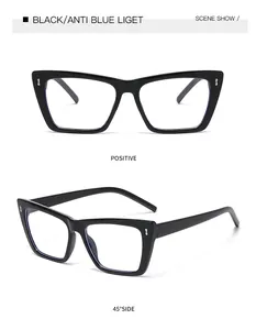 Retro schwarze Cat-Eye-Brille mit Silbernieten aus Frontal- und Seitenansicht.