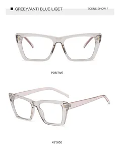 Graue Cat-Eye-Brille mit Blaulichtfilter aus verschiedenen Winkeln