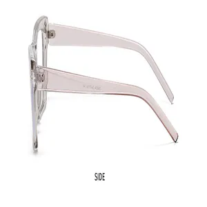 Seitenprofil einer stylischen rosa transparenten Cat-Eye-Sonnenbrille mit Design