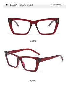 Detailansicht der roten Cateye-Brille mit Blaulichtfilter und goldenen Nieten.