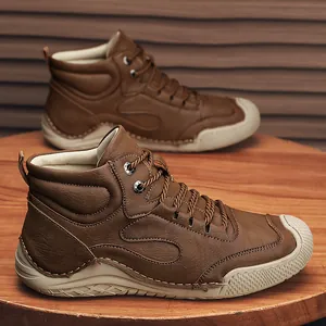 Bottines en cuir marron élégantes pour hommes avec doublure chaude pour l'automne