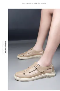 Men's breathable khaki summer sandals with hollow-out design and soft rubber sole