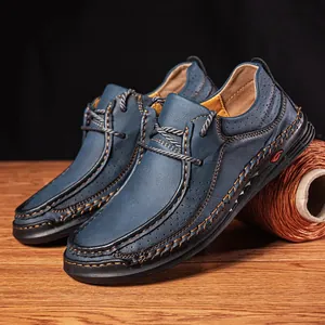 Men Business Casual Microfiber Leather Loafers Hand-stitched Breathable Driving Shoes Non-slip Wear-resistant Moccasins Low Top Leather Shoes