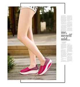 Handgewebte, atmungsaktive Slip-On-Plateauschuhe für Damen in Rosa-Grau-Karierung