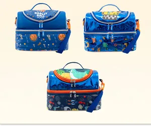 Sacs à lunch isothermes à motifs de basket, véhicules et dinosaures pour enfants