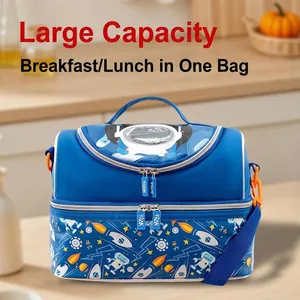 Sac à lunch isotherme bleu avec motif astronaute de l'espace et deux compartiments
