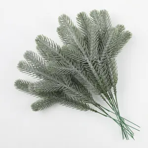 Three-prong artificial frosted pine needle branches for DIY Christmas floral decor