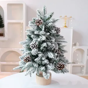 Albero di Natale Artificiale da Tavolo in PE PVC Misto Piccolo Albero Innevaso Con Base in Legno per Decorazione Scrivania Casa Ufficio