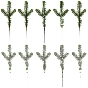 Set of 10 artificial three-pronged pine needles for Christmas DIY floral decor and crafts