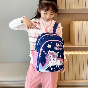 Sac à dos licorne bleu marine pour fillettes de maternelle avec bretelles roses