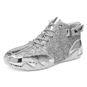 Stylish silver glitter high-top octopus sneakers for men and women with octopus sole