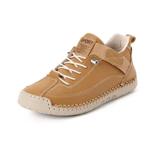 Zapatos planos informales para mujer cosidos a mano con suela blanda marrón retro