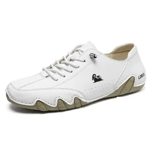 LDECK men's white low-top casual leather shoes with octopus-style rubber sole
