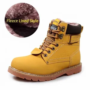 Botas Martin de Cuero Mate Estilo Británico para Hombre Forro de Felpa Cálido Botas de Trabajo Amarillo Caña Media Exterior Suela de Caucho Botas Casuales