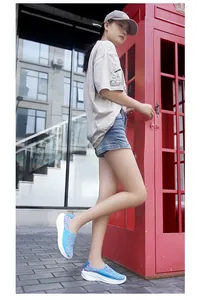 Zapatos casuales tejidos a mano azules para mujer con suelas blancas gruesas de moda