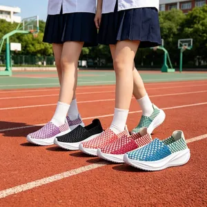 Zapatillas tejidas a mano con plataforma para mujer, calzado casual ligero