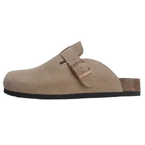 Sabots pour Femmes en Suède Semelle en Liège Bride à Boucle Réglable Bout Rond Mules Rétro Décontracté Pantoufles à Plateforme Chaussures de Marche Confortables