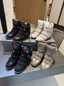 Collection of high-top wedge sneakers featuring velcro straps and star embellishments