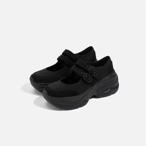 Women's French Style Thick Sole Mary Jane Shoes Suede Buckle Platform Loafers Retro Preppy Casual Solid Color Comfortable Flats